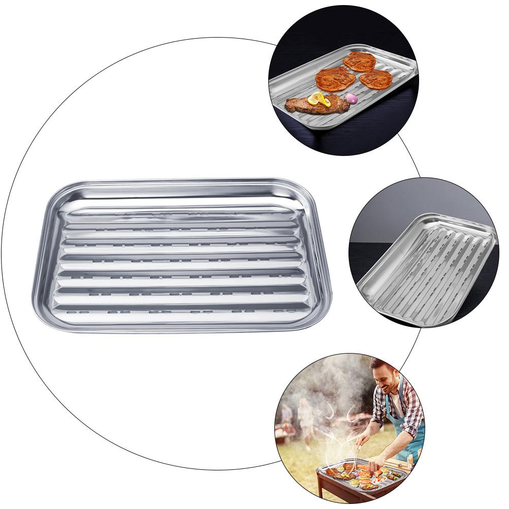 Stainless Steel Grill Pan Garnish Tray Topper Baking Tool Bread Griddle Outdoor Roaster Household Grilling Frying Plate