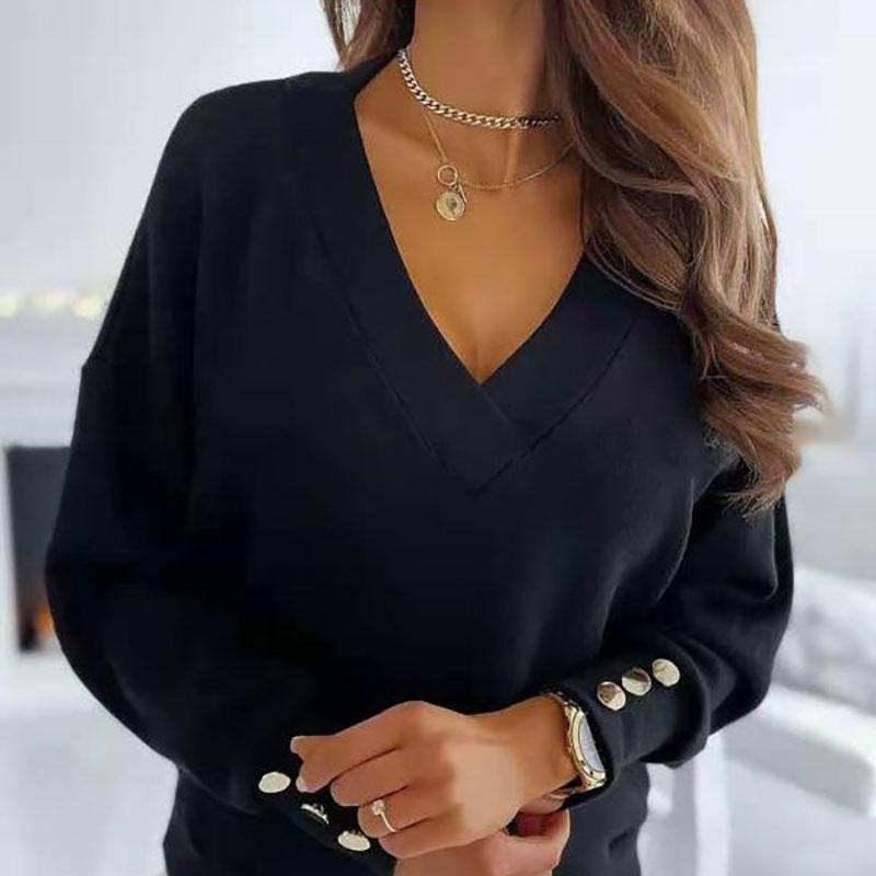 2026 Loose Women's Clothing Pullovers Jumpers Spring Autumn New Casual Loose Solid Button V-Neck Long Sleeve for Women Sweaters