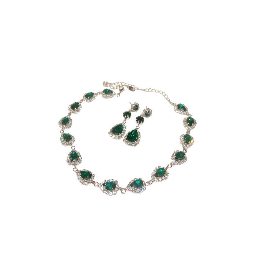 Elegante Conjunto de Joias Gota de Strass Estilo Francês: Colar e Brincos de Luxo para Mulheres