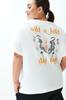 Women's Fashion Plus Size T-Shirt Crew Neck Short Orange Slit and Ruffle Detailed Boyfriend Knitted T-shirt