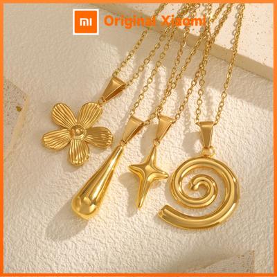 Vnox Modeschmuck Blume Stern Spirale Anhänger Halskette für Damen, Edelstahl Gold Platin Beschichtetes Halsband Choker, Mädchen Hals Schmuck Geschenke