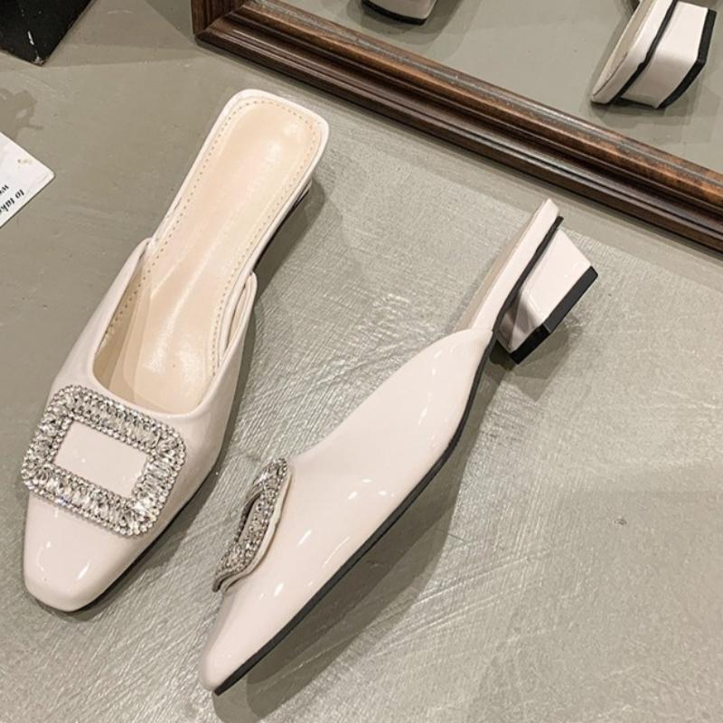 Fashion Women's Fashion Round Head Shallow Mouth Sequin Metal Square Buckle Soft Soled Anti-slip Wear-resistant Sandals