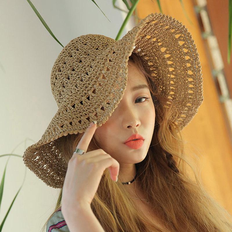 Production of straw hats for women's summer versatile foldable sun hats, seaside beach hats, casual hats, sunscreen straw hats