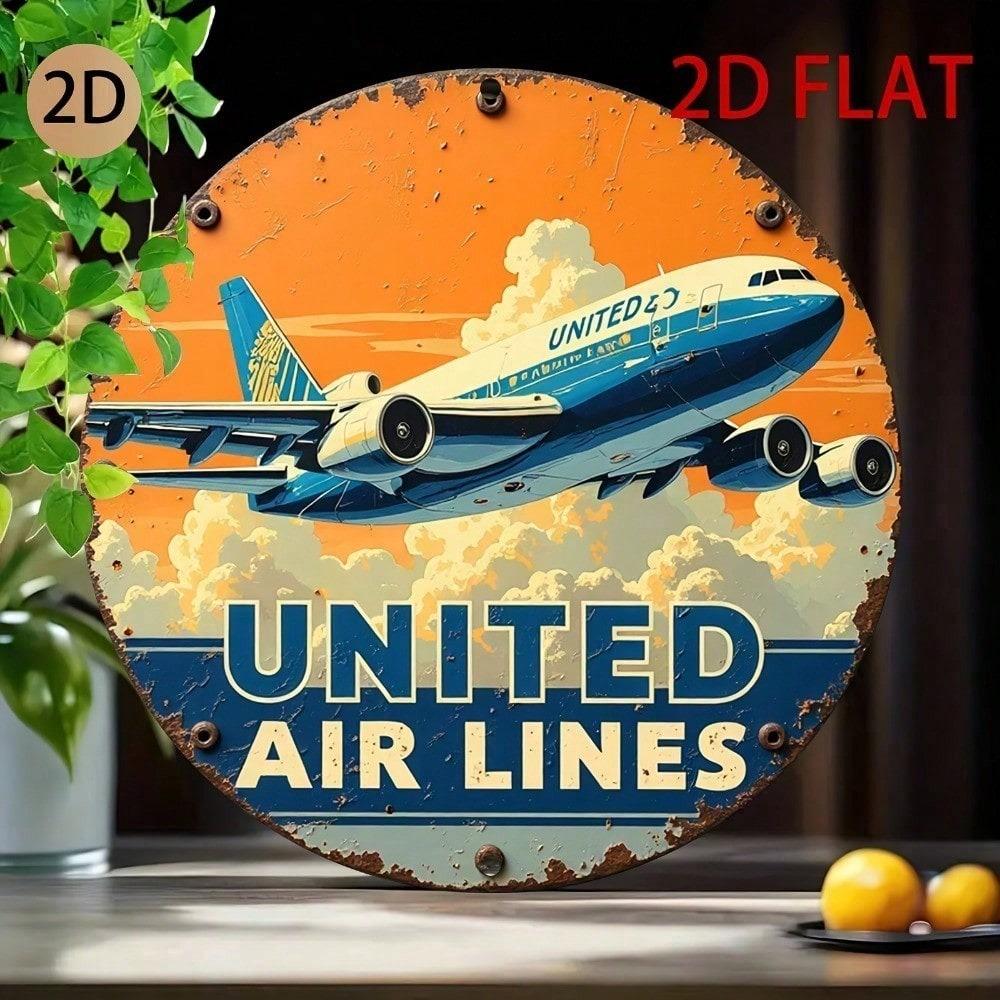 1pc Vintage United Airlines Metal Sign Retro Aviation Wall Decor Aluminum Plaque Home Office Cafe