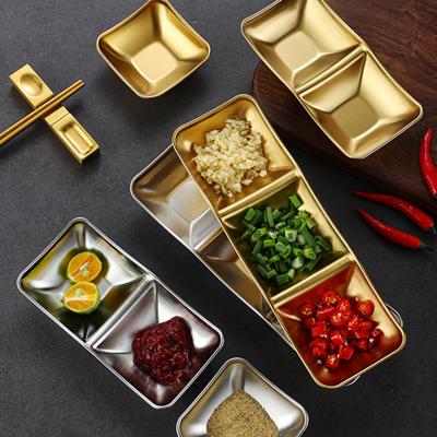1/2/3 Grids Stainless Steel Seasoning Dish Korean Metal Barbecue Sauce Dipping Dish Plate BBQ Restaurant Kitchen Tableware