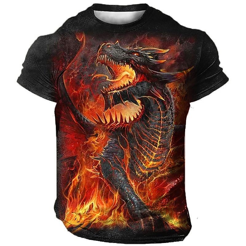Men's Animal Dragon Graphic T shirt Vintage 3D Print Short Sleeve Crew Neck