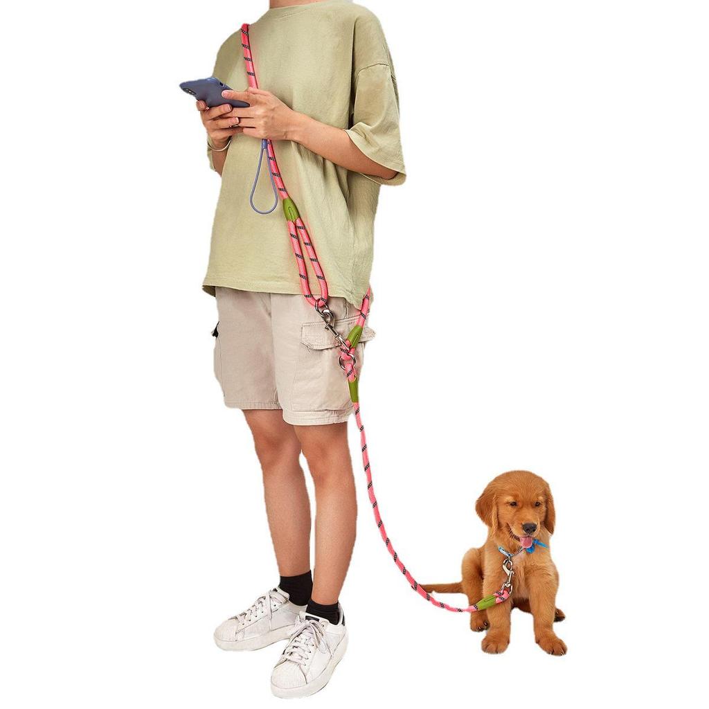 Reflective Hands-Free Crossbody Pet Leash with Multi-functional Shoulder Strap and Anti-lost Feature.