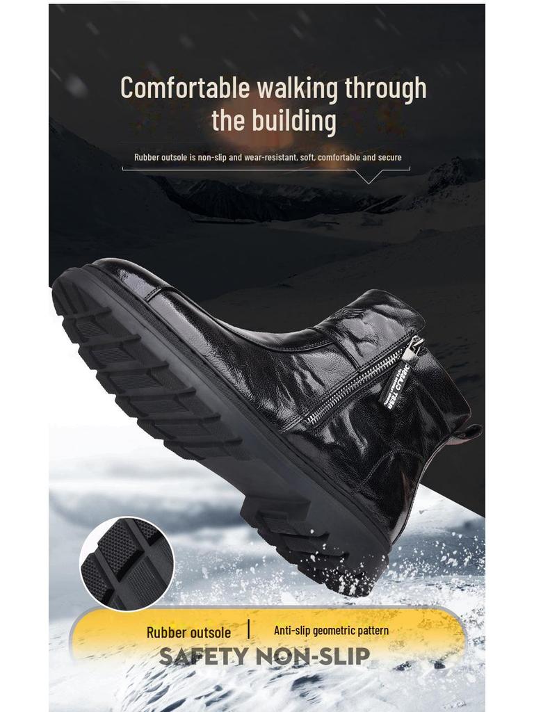 Men's Genuine Leather High Top Winter Boots - Warm Velvet-Lined Casual Martin Boots in British Style.