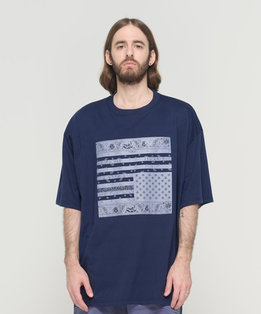 CARGOBROS (Big Size) American Paisley Street Short Sleeve T-Shirt (Navy)