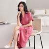 nightgown women's summer cotton short-sleeved bathrobe pajamas thin summer large size long one-piece bathrobe loungewear