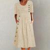 Fashion New Cotton and Linen Striped Loose Version Short-sleeved Crew Neck Dress