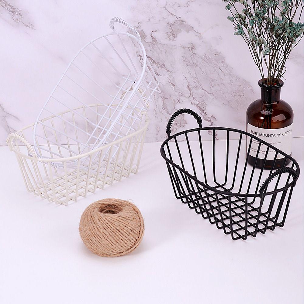 INS Style Iron Storage Basket with Handle Fruit Basket Desk Organizer Box  for Room Dormitory