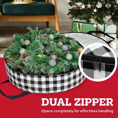 Christmas Wreath Storage Bag Foldable Christmas Tree Storage Bag Double Handle Wreath Container Family Holiday Storage Tool