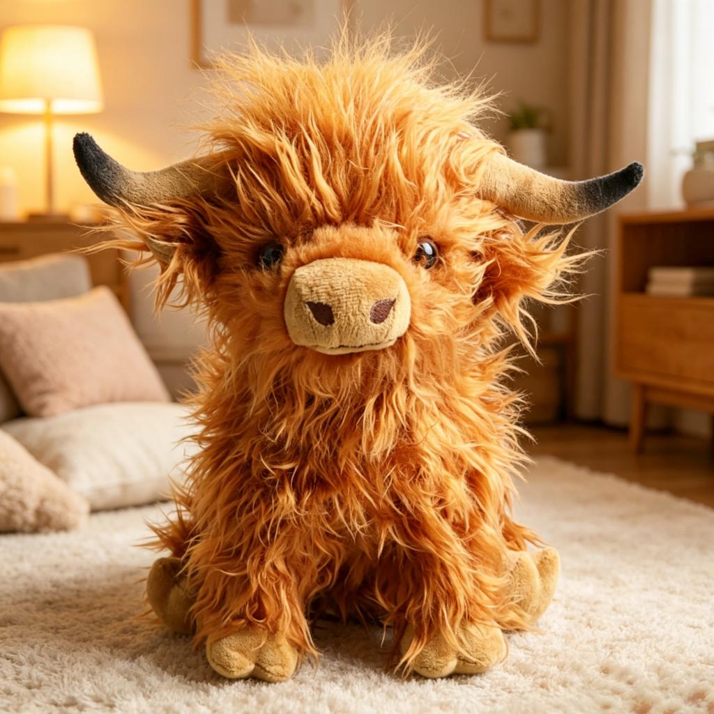 Cute Fluffy Highland Cow Plush Toy Soft Long Hair Stuffed Animal Farm Cow Plushie for Girls Boys Birthday Xmas Gift Home Decor