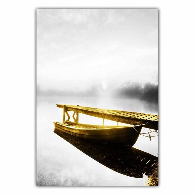 Fashion Retro Art Landscape Canvas Painting Yellow Sailboat Poster Office Wall Painting for Living Room Home Decoration Mural No Frame