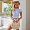 Summer Women's Solid Color Round Neck Small Fly Sleeve Slim Fit Top