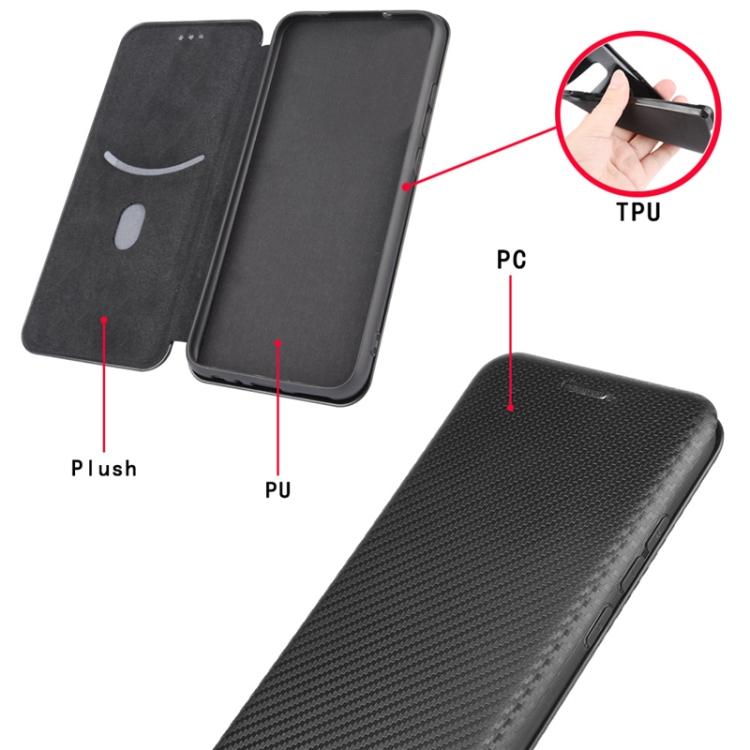Dla LG Wing 5G Etui z Teksturą Włókna Węglowego, Poziome Flip, TPU + PC + Skóra PU z Miejscem na Karty