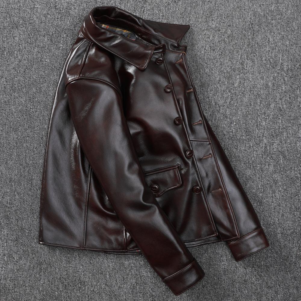 First Layer Cowhide Leather Genuine Leather Jacket for Men's Pure Leather Jacket Soft Slim Lapel Casual Jacket