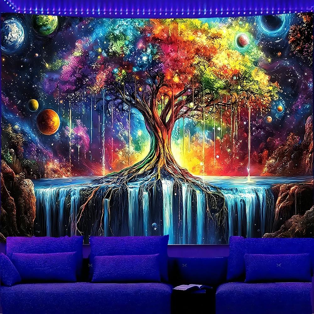 Arazzi Magici Albero che Brilla al Buio Arazzo a Reazione UV Decorazione Sfondo Appeso a Parete Camera da Letto Decorazione Festa