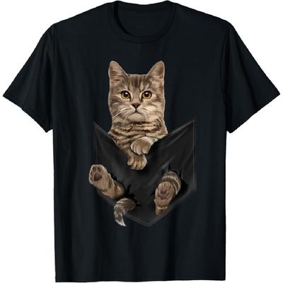 Braune Katze sitzt in Tasche T-Shirt Katzen T-Shirt Geschenke T-Shirt