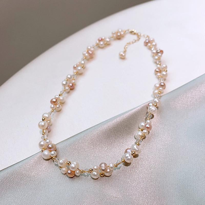 Color Freshwater Pearl Splicing Bracelet Women's Design Sense Crystal Winding Pearl Necklace