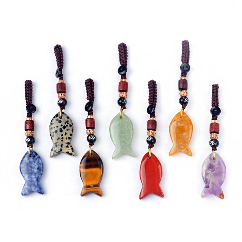 1PC Handmade Fish Keychain Boho Style Keychain Natural Crystal Agate Jewelry Crystal Keychain 38x20mm