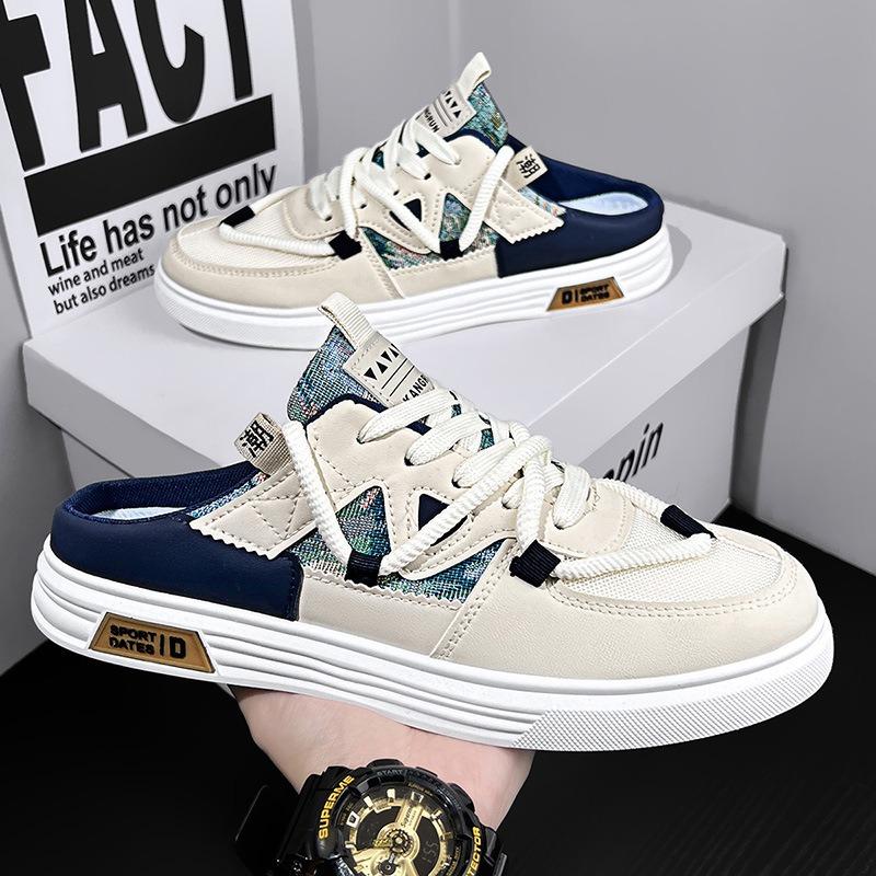 2025New Men's Shoes Summer Breathable Canvas Casual Shoes Half Slippers for Men Comfortable Sneakers Slip-On Men's Loafers Tenis