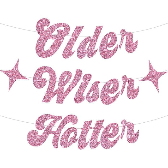 BEISHIDA Iridescent Glitter Older Wiser Hotter Banner - DIY - Birthday Banner Decoration for 40th 50th 60th 70th 80th Women Funny Cute Birthday