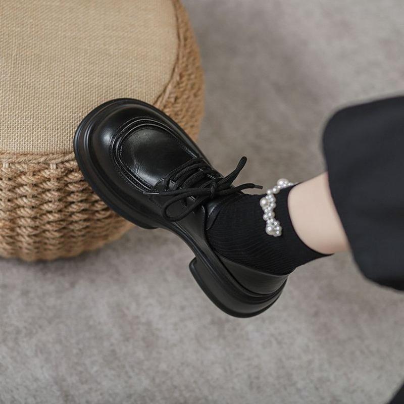 Small leather shoes women's autumn new thick-soled shoelaces soft-soled muffin retro versatile loafer single shoes