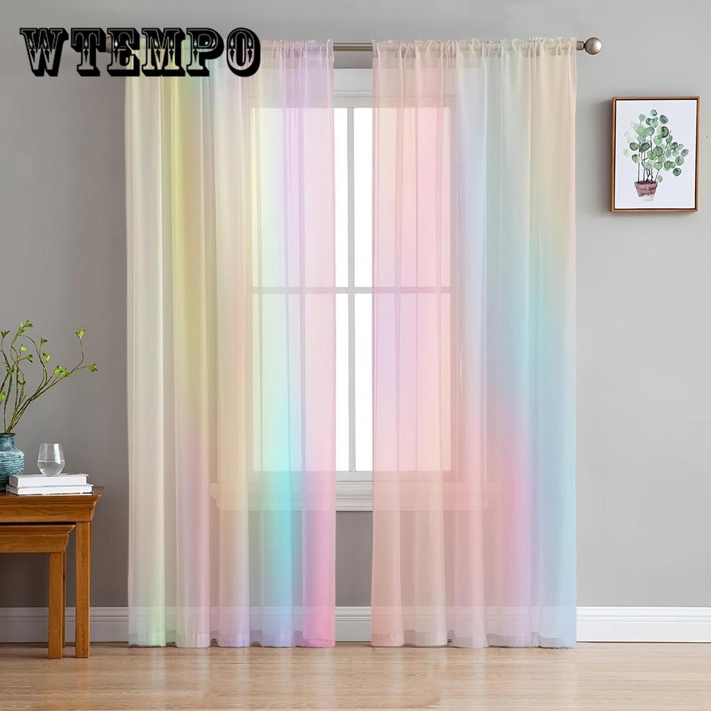 Cortinas transparentes con diseño de arcoíris claro y fluido, con protección UV, lavables a máquina, de poliéster, para sala de estar, dormitorio, cocina, cafetería y restaurante.