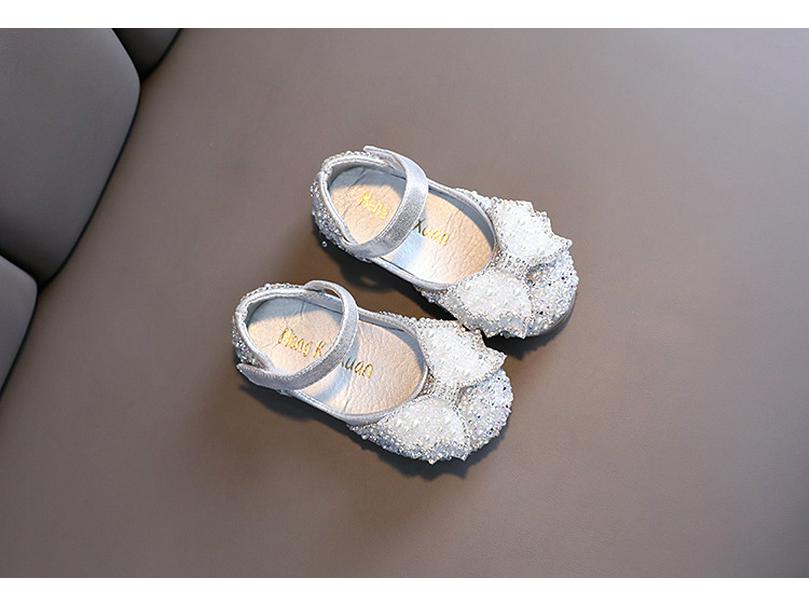 2025 Spring/Summer Girls' Korean Style Rhinestone Bow Square Toe Leather Dance Shoes