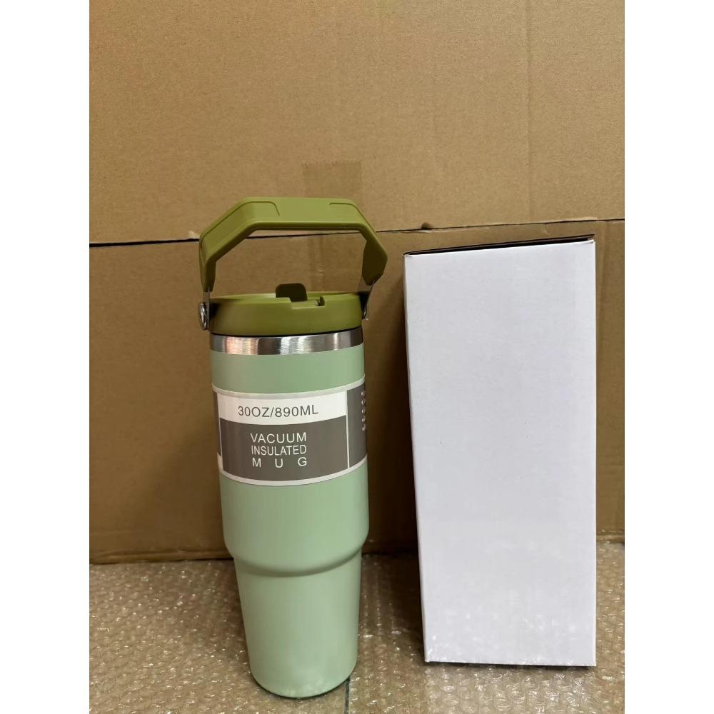 

New H2.0 Tumbler Multicolor with Handle & Straw Available 30oz |Travel Cup Holder|Insulated Stainless Steel Mug|BPA-Free|Cream 30oz зелений