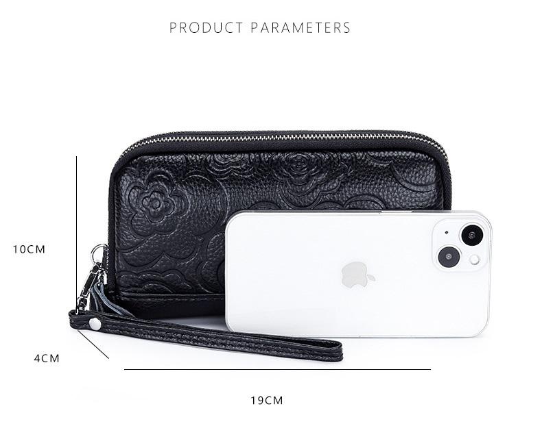 Long Women Wallet Genuine Leather Clutch Lady Purse Zipper Phone Pocket Card Holder Flowers Female Coin Purse ladies Wrist bag