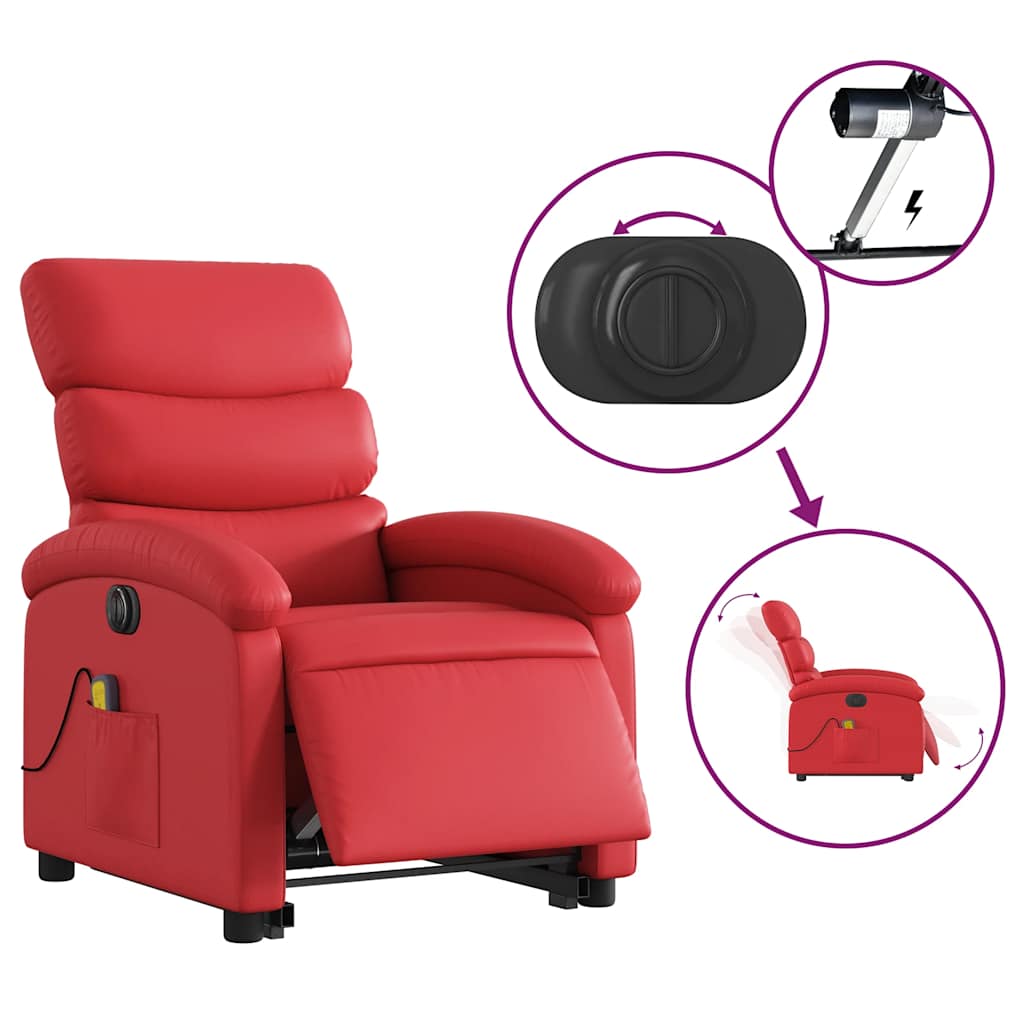 Reclining Electric Red Lift-Up Armchair with Massage