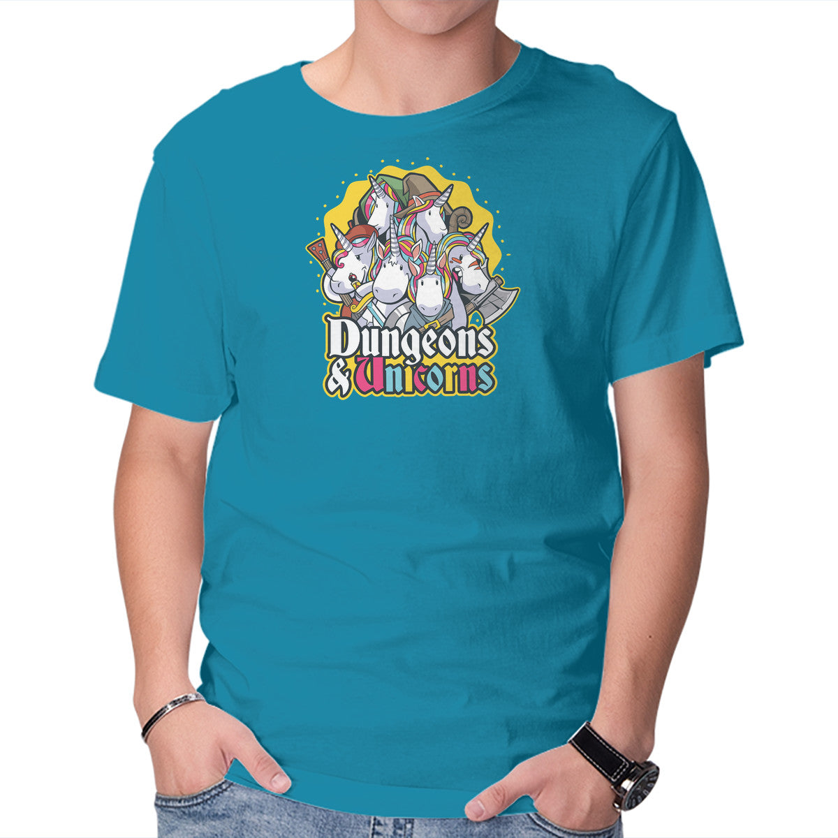 Unisex Crew Neck T-Shirt Dungeons and Unicorns Graphic Short Sleeve Casual Tee XXXL