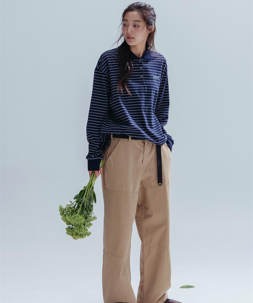 ANNEHEARTS Pin Stripe Collar Polo Tee_Navy