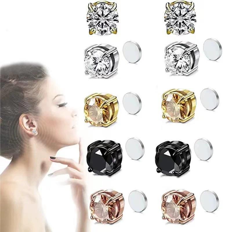 Orecchini Magnetici in Acciaio Inossidabile con Zirconi per Orecchie Non Forate - Orecchini alla Moda di Alta Gamma