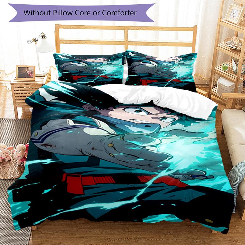 3pcs My Hero Academia Bedding Set Duvet Cover Closure Includes 1 Duvet Cover & 2 Pillowcases, Soft and Comfortable for All Seasons.
