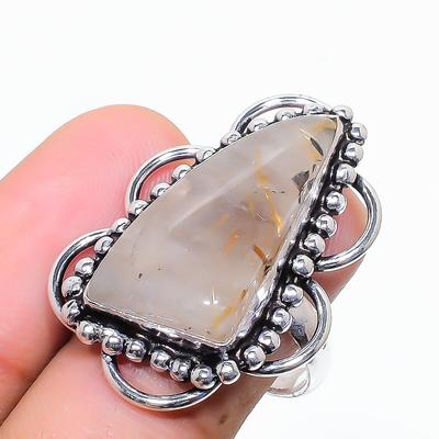 Natural Golden Rutile Gemstone Handmade 925 Sterling Silver Ring Size 7 k0F32