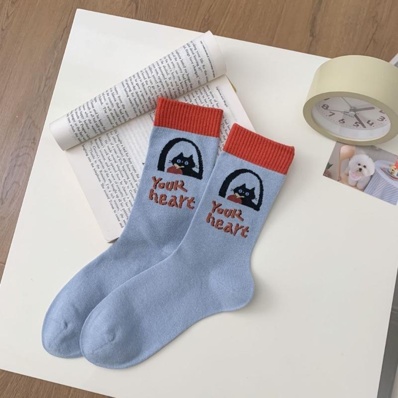 Ladies Spring and Summer Thin New Pure Cotton Cartoon Boneless Pile Socks