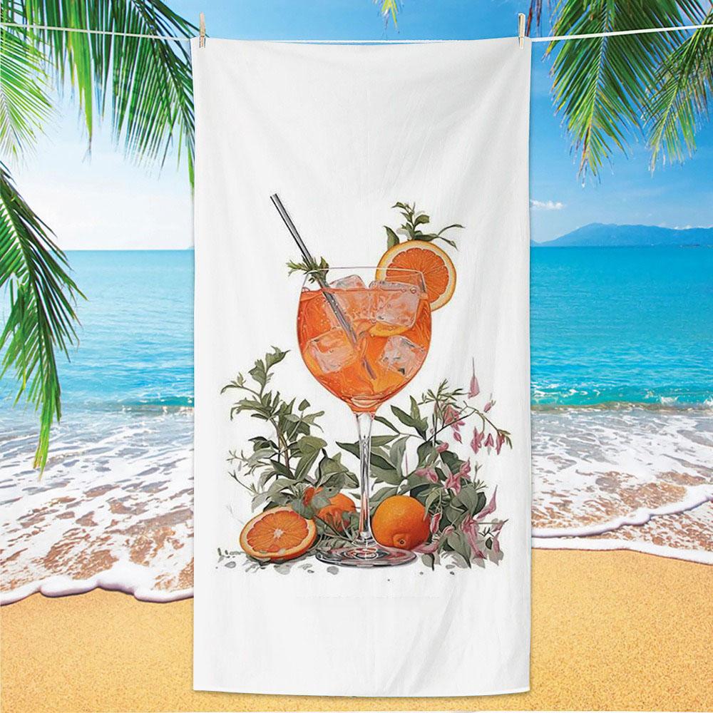 

Orange Cocktail Polyester Beach Towel Summer Drink Printed Bath Towel Quick Dry Sand Free for Pool Party Holiday Seaside Spa W30*H60(CM)