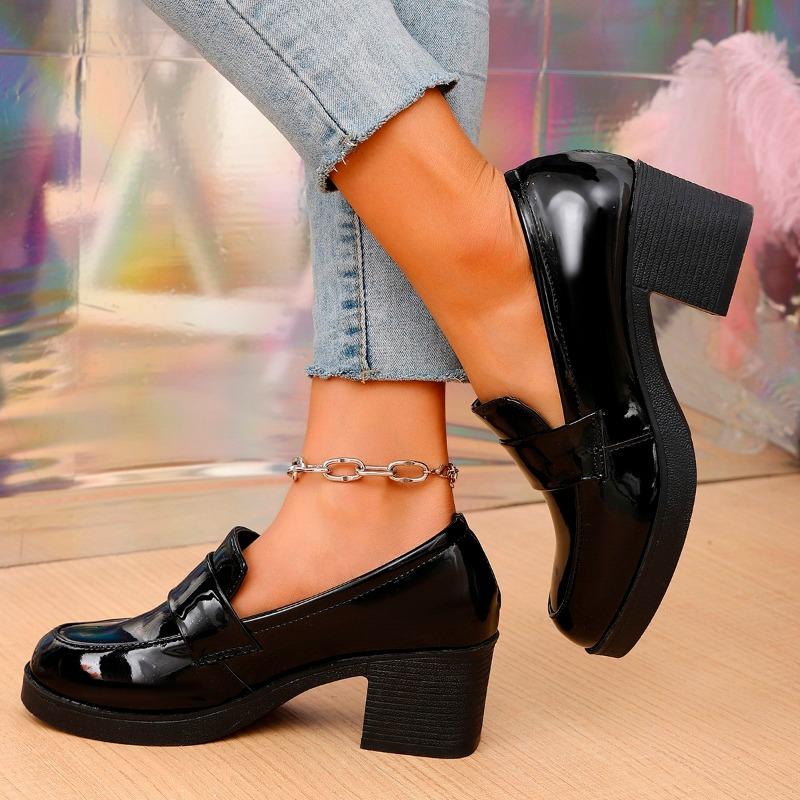 Fashion Women's Fashion Thick Heel Shoes Spring New Round Head Hollow Waterproof Anti-slip Wear-resistant High Heels
