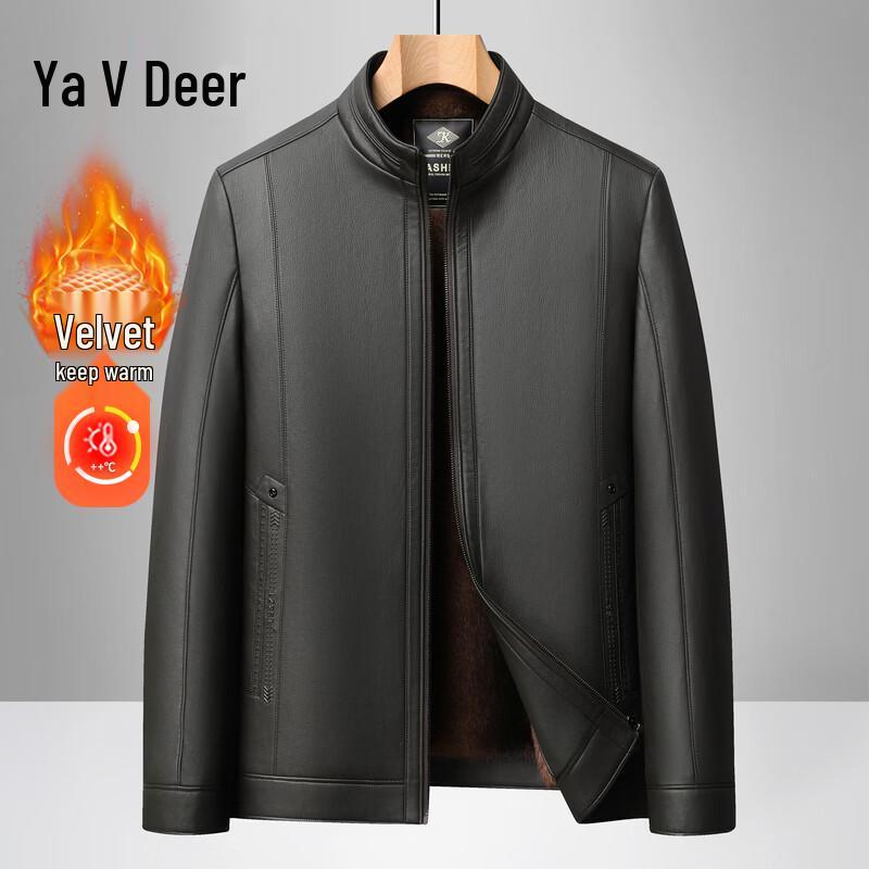 

Yalu Men s Fleece Lined Stand Collar Faux Leather Jacket 5XL