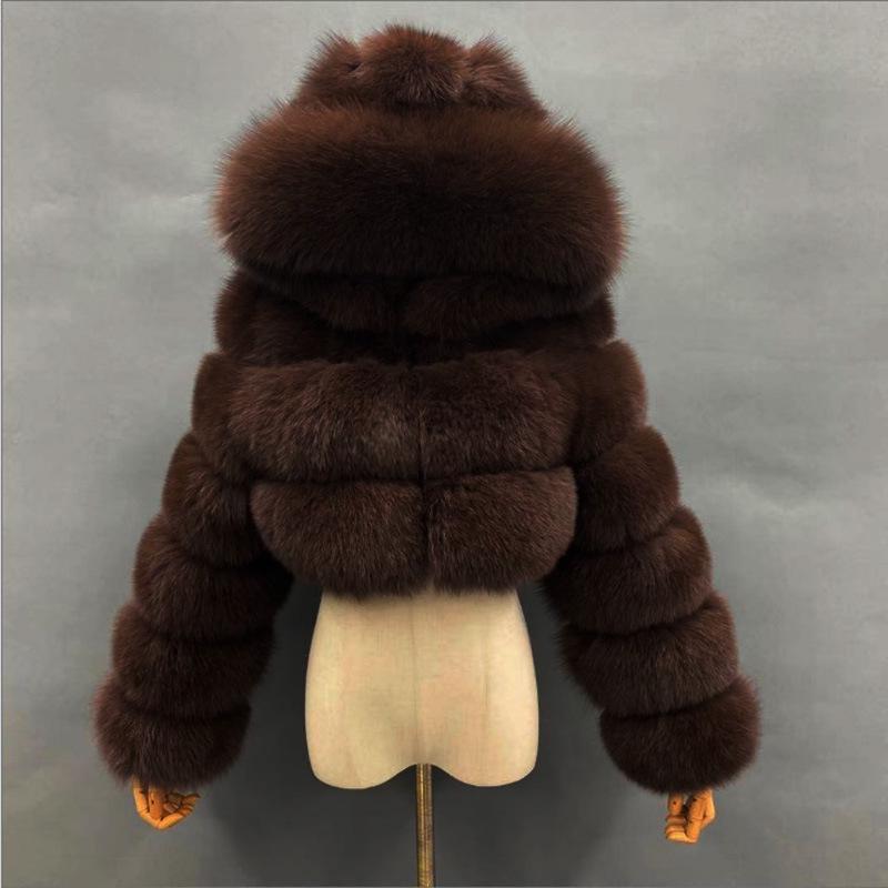 Europäisch-Amerikanischer Kurzer Kapuzenmantel aus Kunstfuchsfell für Herbst/Winter