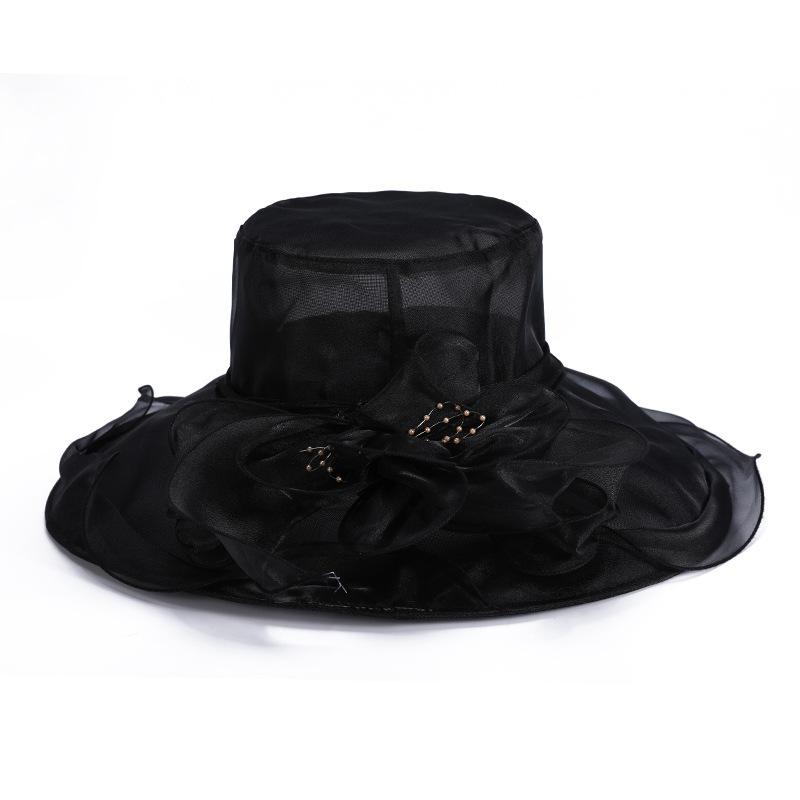 New summer face covering sun protection beach hat female Korean version flower organza sun hat big brim sun hat