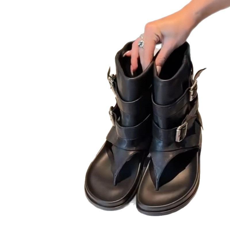 Cowhide version leather toe cool boots women's platform flip-flops women's shoes summer wear fashion retro sandals women's models
