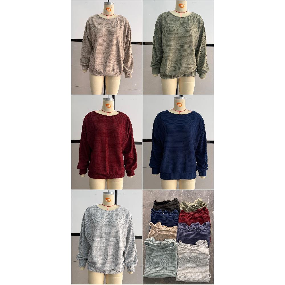 Women's Round Neck Long Sleeve Knit Sweater Loose Fit Casual Fashion Pullover Top