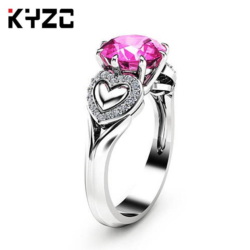 Ebay Fashion And Popular Love Shape Pink Zircon Crystal Micro-Set Ring Platinum Plated Ring Jewelry
