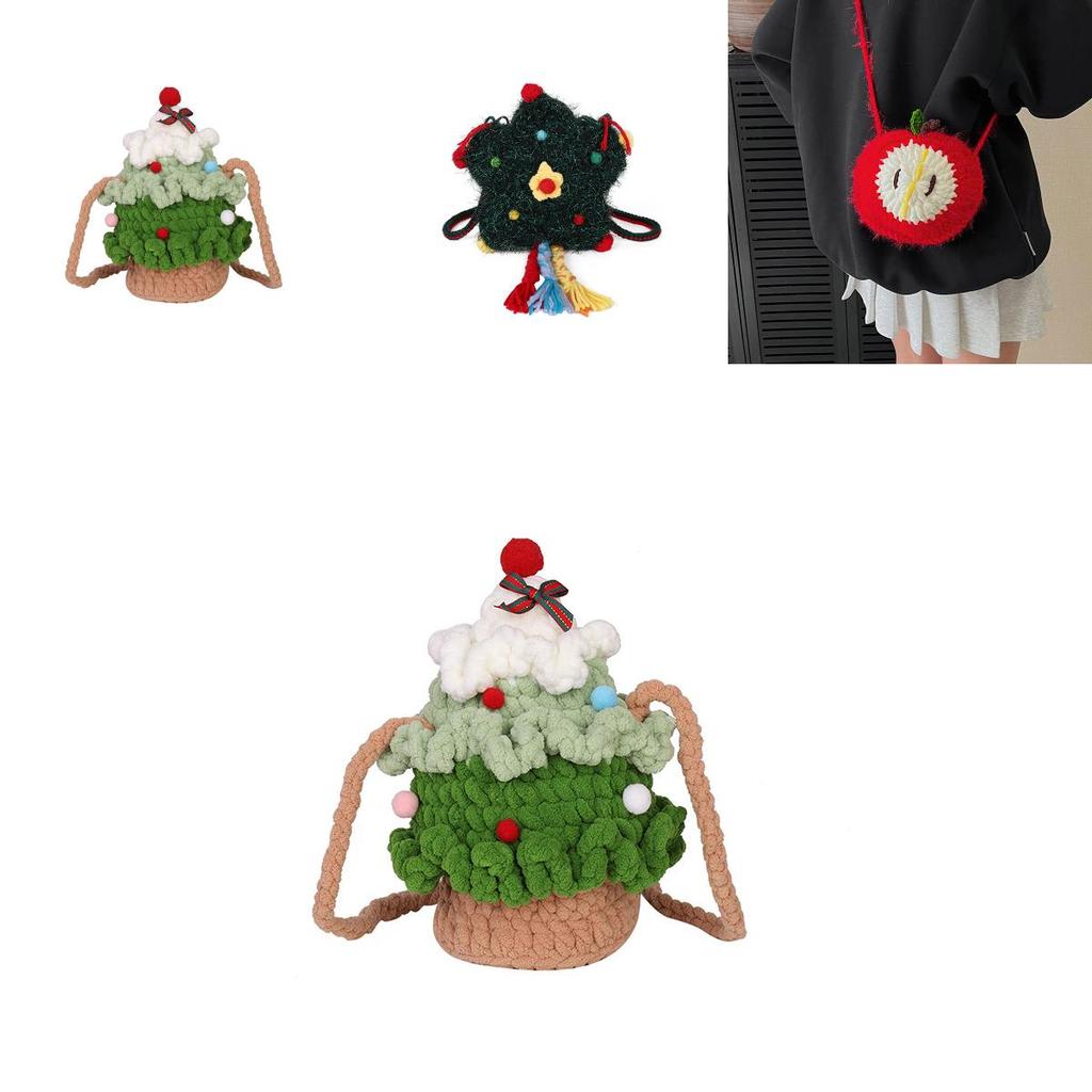 Christmas Tree Apple And Five Pointed Star Knitted Crossbody Bag With Inner Card And Phone Pockets For Daily Use