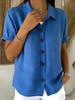 2026 European-American Summer Solid Color Lapel Button Casual Loose Short Sleeve Shirt